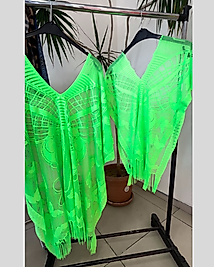 BYSEN İkili Kelebek Anne-Kız Plaj Elbisesi Neon Yeşil