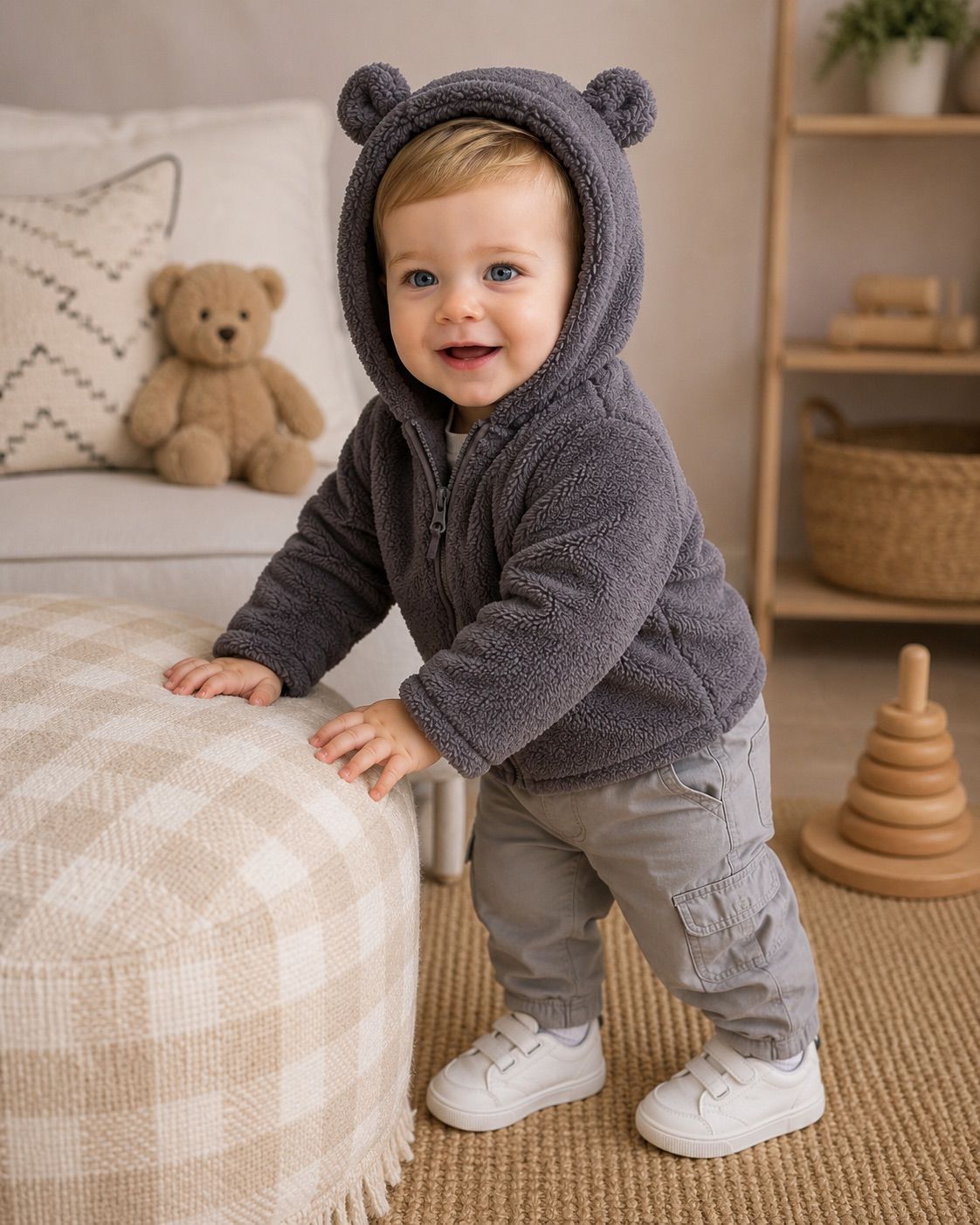 BEBEK PELUŞ KAPÜŞONLU FERMUARLI MONT