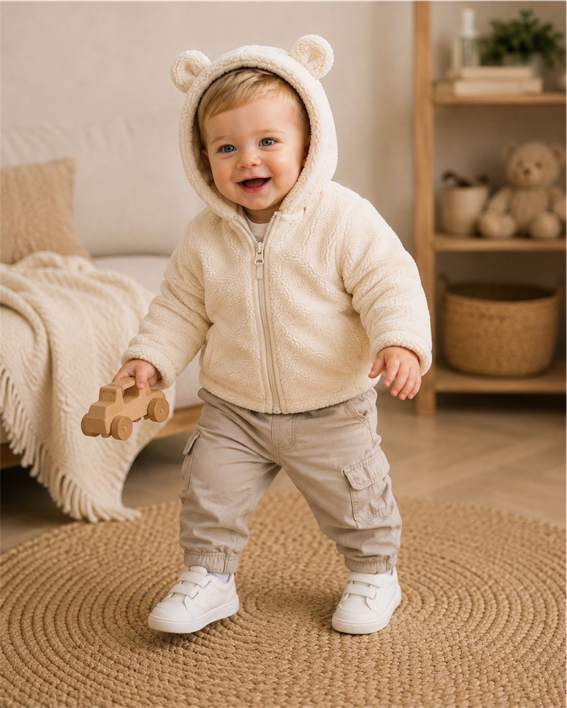 BEBEK PELUŞ KAPÜŞONLU FERMUARLI MONT